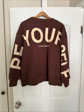 Brown 'Love Yourself' Graphic Crewneck Sweatshirt